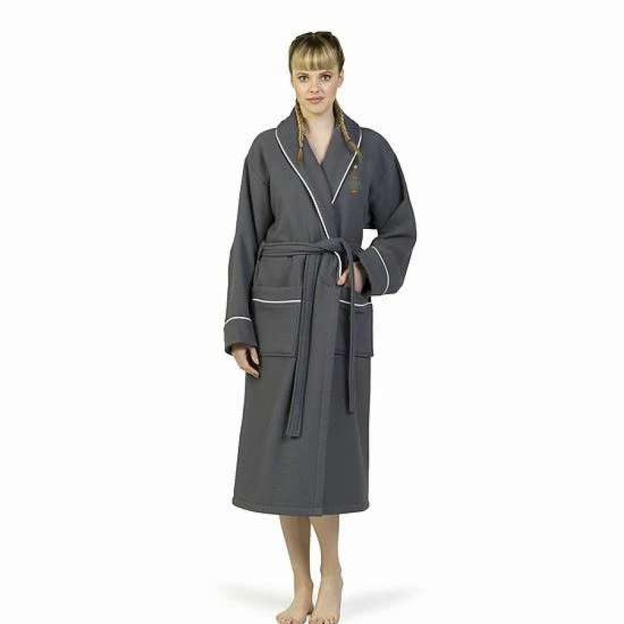 Clothing * | Linum Home Textiles Waffle Terry Embroidered Christmas Tree Bathrobe Dark Gray