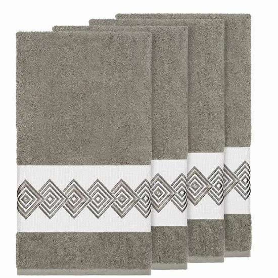 Bed & Bath * | Linum Home Textiles Turkish Cotton Noah Embellished Bath Towel Set Dark Gray