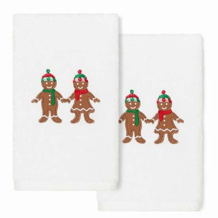 Bed & Bath * | Linum Home Textiles Christmas 2-Pack Gingerbread Embroidered Luxury Turkish Cotton Hand Towels Sand