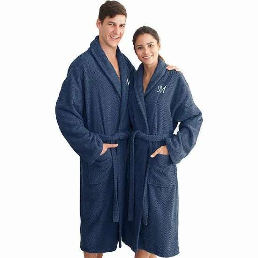 Clothing * | Linum Home Textiles Turkish Cotton Personalized Herringbone Weave Bathrobe