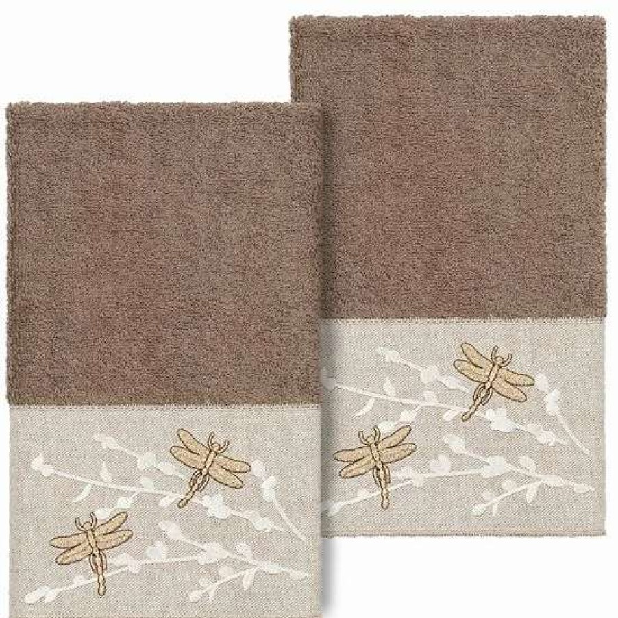 Bed & Bath * | Linum Home Textiles Turkish Cotton Braelyn 2-Piece Embellished Hand Towel Set White