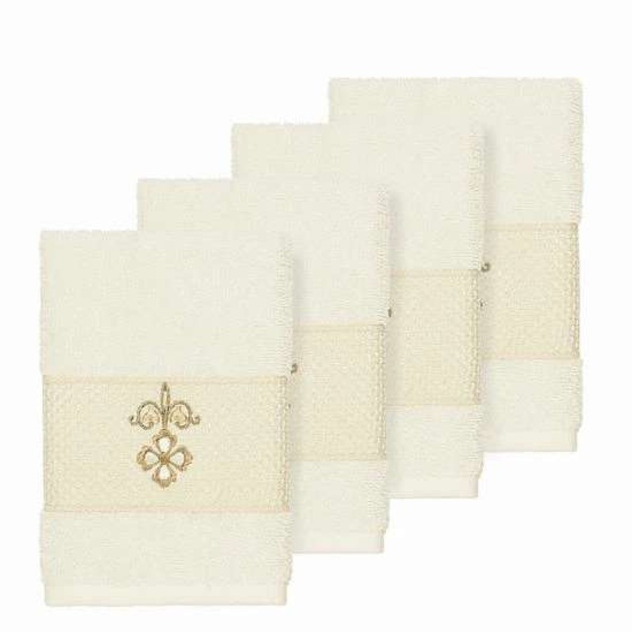 Bed & Bath * | Linum Home Textiles Turkish Cotton Quinn Embellished Washcloth Set Cream