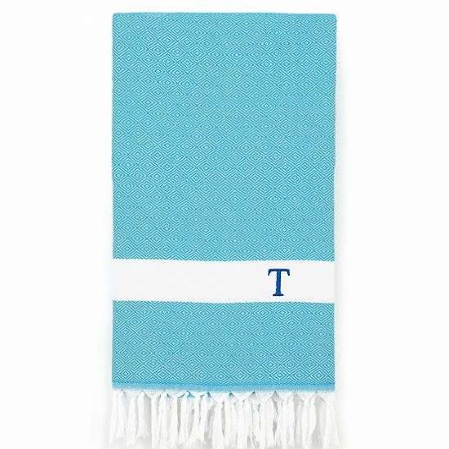 Bed & Bath * | Linum Home Textiles Turkish Cotton Diamond Personalized Pestemal Beach Towel