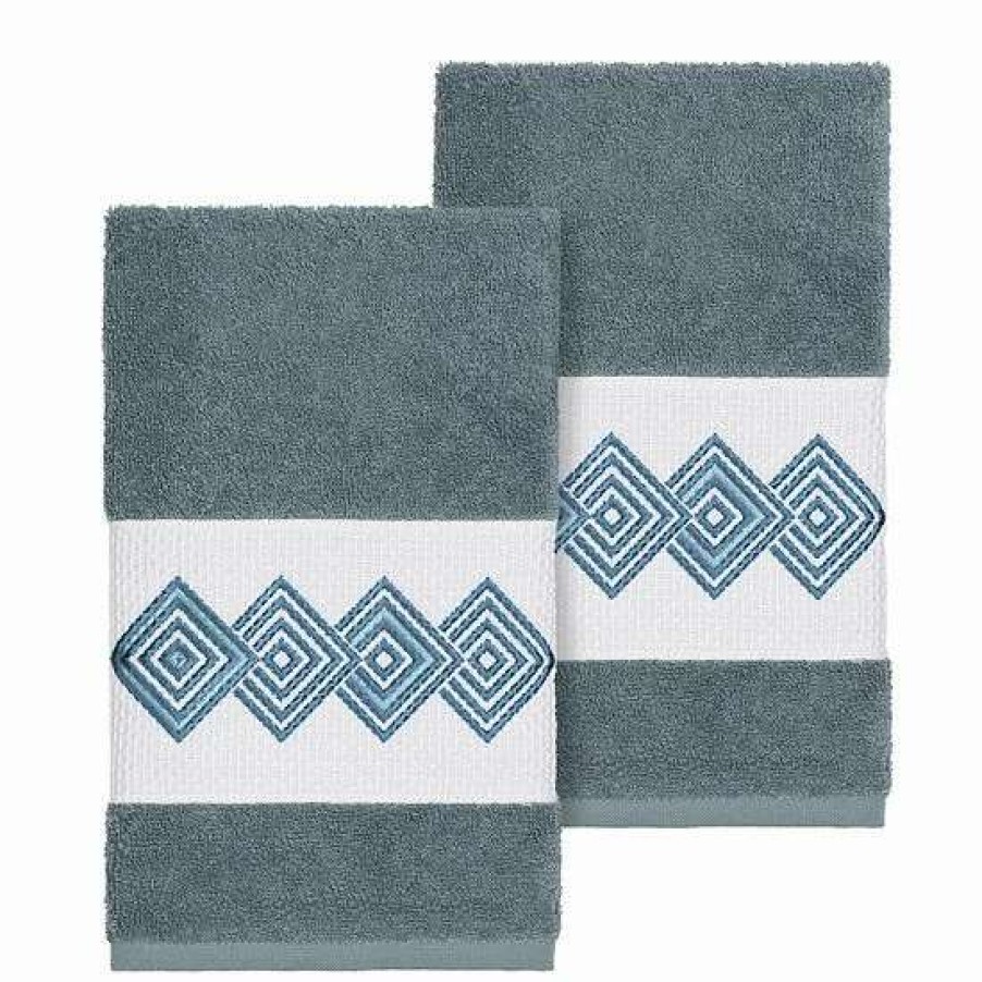 Bed & Bath * | Linum Home Textiles Turkish Cotton Noah Embellished Hand Towel Set Teal