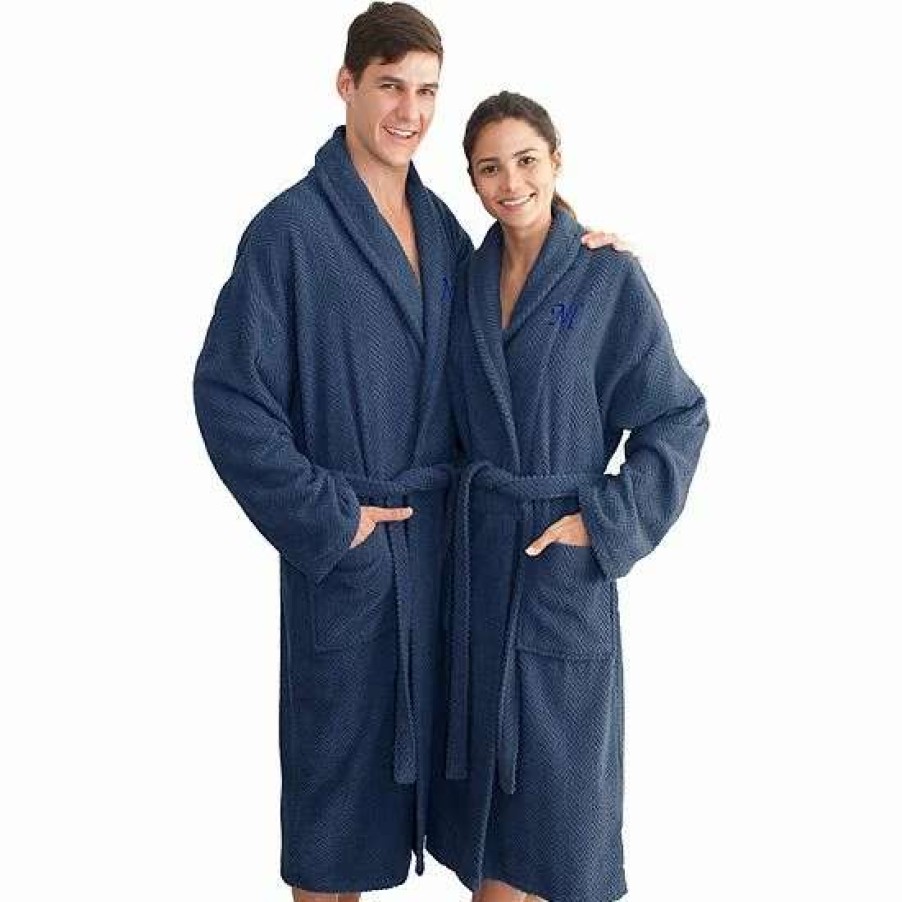 Clothing * | Linum Home Textiles Turkish Cotton Personalized Herringbone Weave Bathrobe