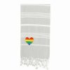 Bed & Bath * | Linum Home Textiles Turkish Cotton Lucky Cheerful Rainbow Heart Pestemal Beach Towel Turquoise