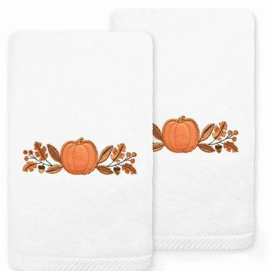 Bed & Bath * | Linum Home Textiles Harvest Bounty Embroidered Luxury Turkish Cotton 2-Pack Hand Towel Set White