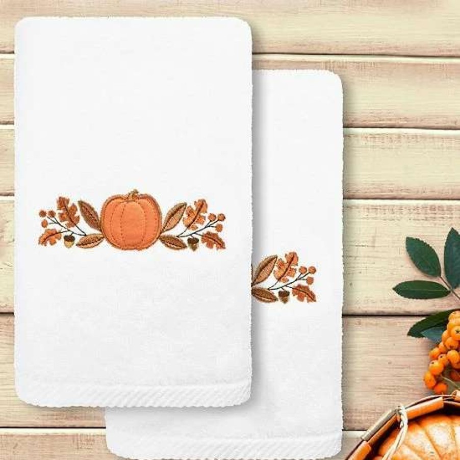 Bed & Bath * | Linum Home Textiles Harvest Bounty Embroidered Luxury Turkish Cotton 2-Pack Hand Towel Set White