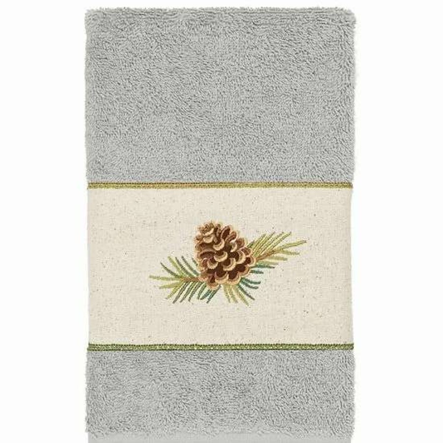 Bed & Bath * | Linum Home Textiles Turkish Cotton Pierre Embellished Hand Towel Light Gray