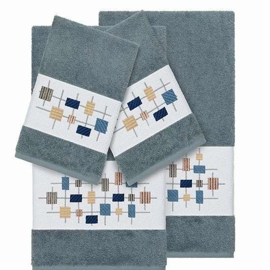 Bed & Bath * | Linum Home Textiles 4-Piece Turkish Cotton Khloe Embellished Towel Set Midnight Blue