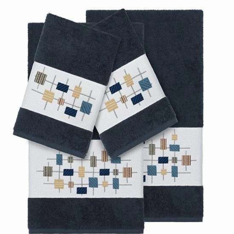 Bed & Bath * | Linum Home Textiles 4-Piece Turkish Cotton Khloe Embellished Towel Set Midnight Blue